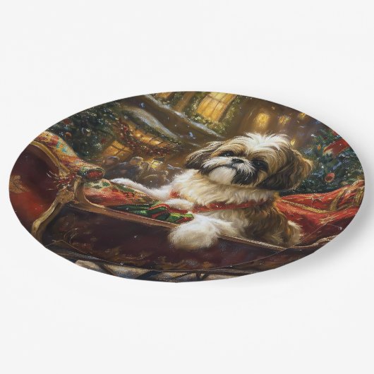 Shih Tzu Weihnachtsfeiertag Pappteller (Schrägansicht)