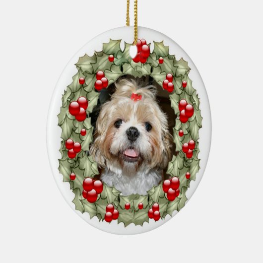 Shih Tzu Weihnachtskranz Keramikornament (Rechts)