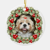Shih Tzu Weihnachtskranz Keramikornament (Vorne)