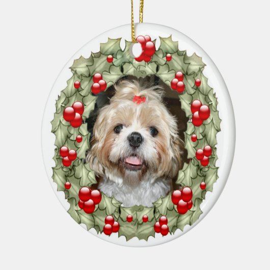 Shih Tzu Weihnachtskranz Keramikornament (Links)