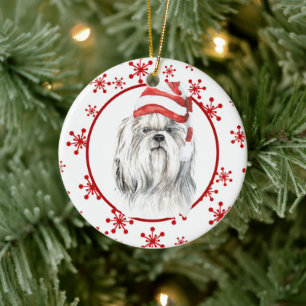 Shih Tzu Weihnachtsmannmütze Red Snowflake Keramik Ornament