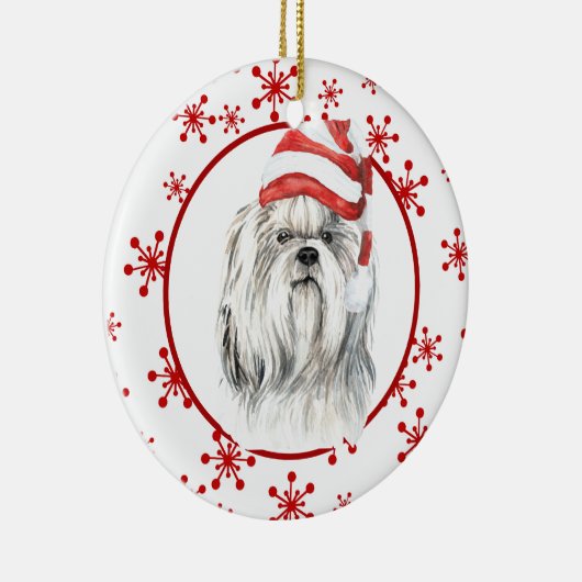 Shih Tzu Weihnachtsmannmütze Red Snowflake Keramik Ornament (Rechts)