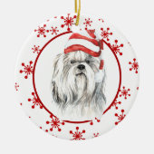 Shih Tzu Weihnachtsmannmütze Red Snowflake Keramik Ornament (Vorne)