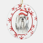 Shih Tzu Weihnachtsmannmütze Red Snowflake Keramik Ornament (Links)