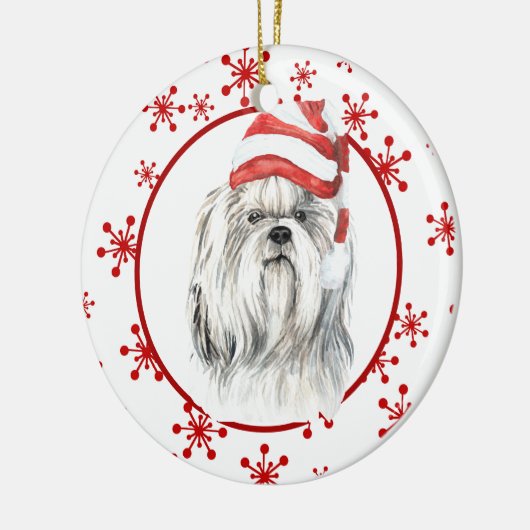 Shih Tzu Weihnachtsmannmütze Red Snowflake Keramik Ornament (Links)