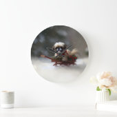 Shih Tzu Weihnachtsschnee Winter Große Wanduhr (Zuhause)