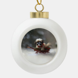 Shih Tzu Weihnachtsschnee Winter Keramik Kugel-Ornament