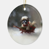 Shih Tzu Weihnachtsschnee Winter Keramik Ornament (Links)