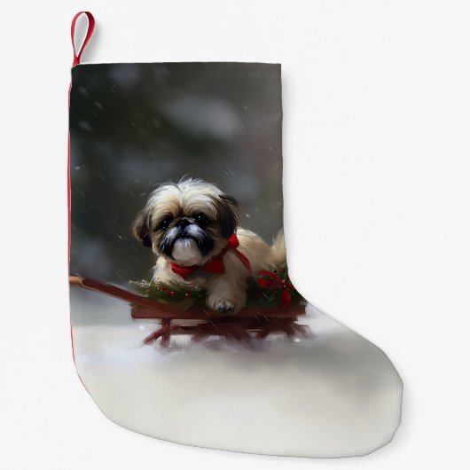 Shih Tzu Weihnachtsschnee Winter Kleiner Weihnachtsstrumpf (Vorderseite)