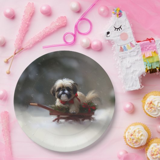 Shih Tzu Weihnachtsschnee Winter Pappteller (Party)