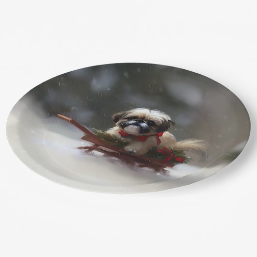 Shih Tzu Weihnachtsschnee Winter Pappteller (Schrägansicht)