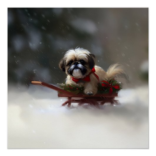 Shih Tzu Weihnachtsschnee Winter Poster (Vorderseite)
