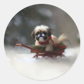 Shih Tzu Weihnachtsschnee Winter Runder Aufkleber (Vorderseite)