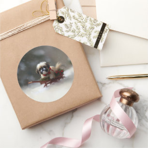 Shih Tzu Weihnachtsschnee Winter Runder Aufkleber