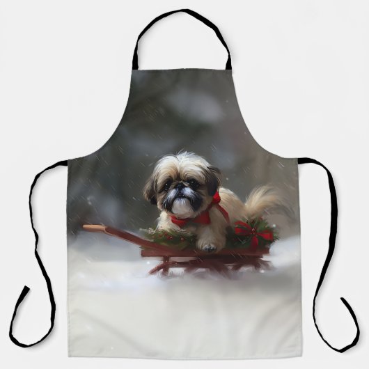 Shih Tzu Weihnachtsschnee Winter Schürze (Vorderseite)