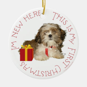 Shih Tzu Welpe erstes Weihnachten Keramik Ornament