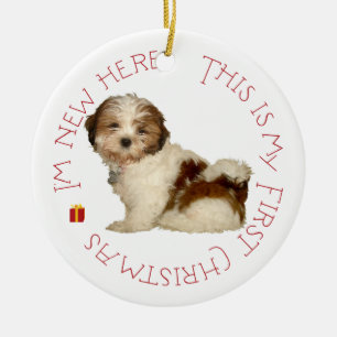 Shih Tzu Welpe erstes Weihnachten Keramikornament