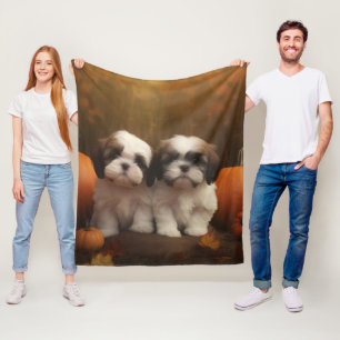 Shih Tzu Welpe Herbstfreude Kürbis Fleecedecke