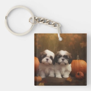 Shih Tzu Welpe Herbstfreude Kürbis Schlüsselanhänger