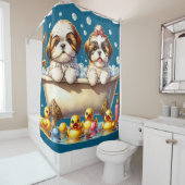 "Shih Tzu Welppies in Bubble Bath" Duschvorhang (Beispiel)