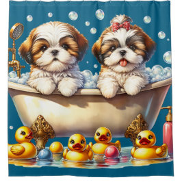 "Shih Tzu Welppies in Bubble Bath" Duschvorhang