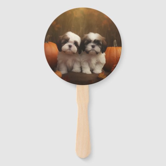 Shih Tzu Welppy Autumn Delight Pumpkin Fächer (Vorderseite)