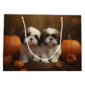 Shih Tzu Welppy Autumn Delight Pumpkin Große Geschenktüte (Rückseite)