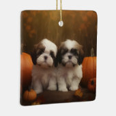 Shih Tzu Welppy Autumn Delight Pumpkin Keramikornament (Rechts)