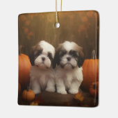 Shih Tzu Welppy Autumn Delight Pumpkin Keramikornament (Links)
