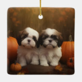 Shih Tzu Welppy Autumn Delight Pumpkin Keramikornament (Rückseite)