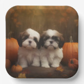 Shih Tzu Welppy Autumn Delight Pumpkin Pappteller (Vorderseite)