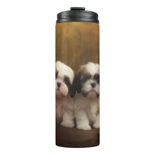 Shih Tzu Welppy Autumn Delight Pumpkin Thermosbecher (Vorderseite)