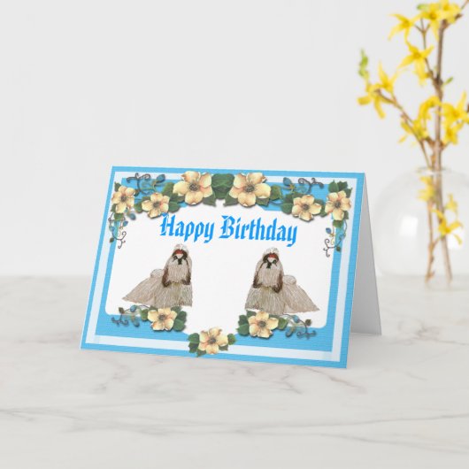 Shih-Tzu - Will Rock Forever Karte (Gelbe Blume)