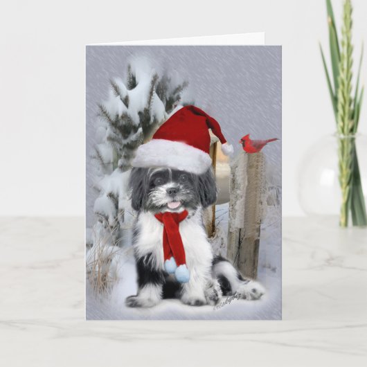 Shih Tzu Winterszene Feiertagskarte (Vorderseite)