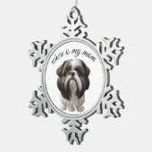 Shih Tzu - Wo ist meine Mama Schneeflocken Zinn-Ornament (Rechts)