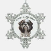 Shih Tzu - Wo ist meine Mama Schneeflocken Zinn-Ornament (Vorderseite)