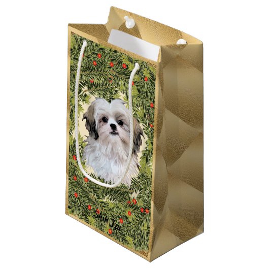 Shih Tzu Wreath Kleine Geschenktüte (Vorderseite Schrägansicht)