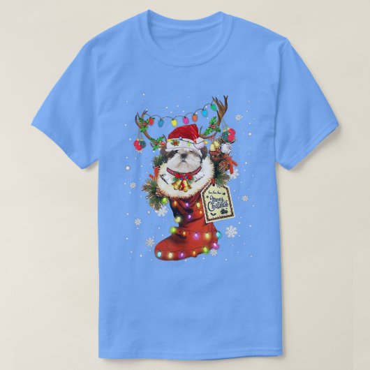 Shih Tzu Xmas Boot Weihnachtssock Winterschnee T-Shirt (Design vorne)