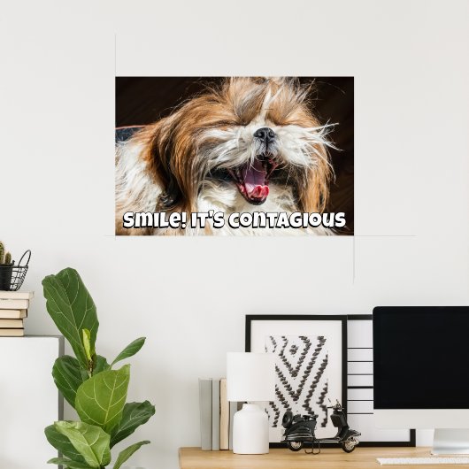 Shih tzu yawning laughing smile text customize poster (Heimbüro)