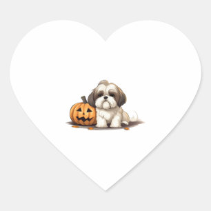 Shih Tzu zum Thema Halloween-Tag Herz-Aufkleber