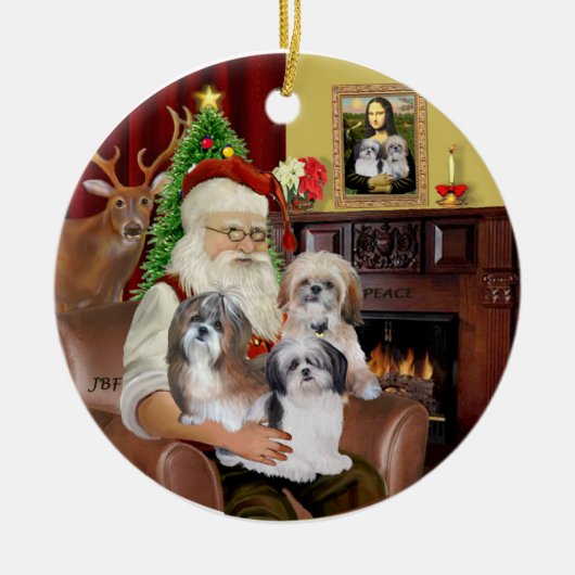 Shih Tzus des Weihnachtsmanns (DREI) Keramikornament (Vorne)