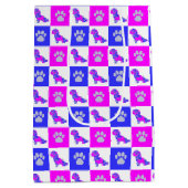 Shihpoo Dog & Paw Print Crazy Hot Pink & Blue Mittlere Geschenktüte (Rückseite)