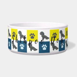 Shihpoo Dog & Paw Print Yellow Blue Grill Pet Bowl Napf