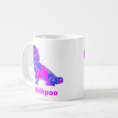 Shihpoo Dog Silhouette Crazy Hot Pink Kaffeetasse (Vorderseite Links)