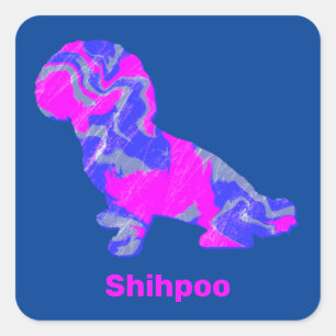 Shihpoo Dog Silhouette Crazy Hot Pink Quadratischer Aufkleber