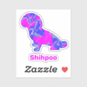 Shihpoo Dog Silhouette Crazy Hot Pink Sticker (Blatt)