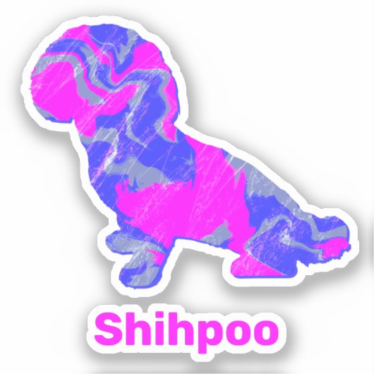Shihpoo Dog Silhouette Crazy Hot Pink Sticker (Vorderseite)
