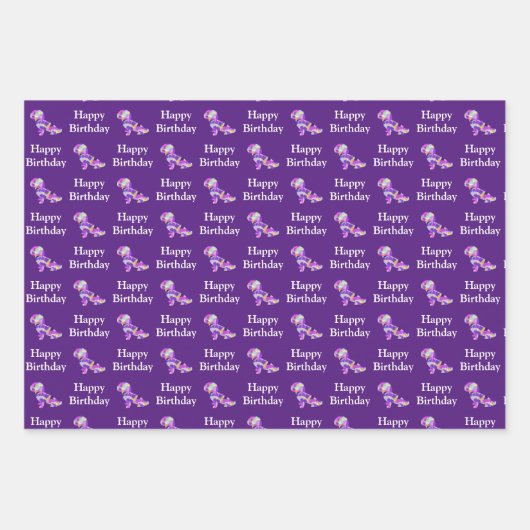 Shihpoo Dog Silhouette Lila Happy Birthday Geschenkpapier Set (Vorderseite)