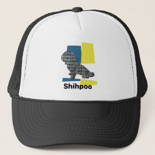 Shihpoo Dog Silhouette Niedlich Tricolor Grid Truckerkappe