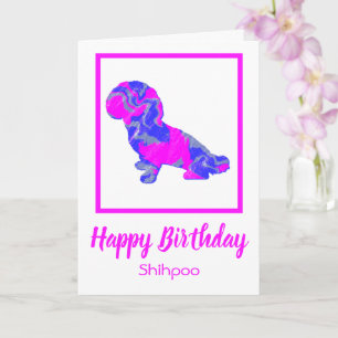 Shihpoo Hot Pink Silhouette Dog Funny Birthday Karte